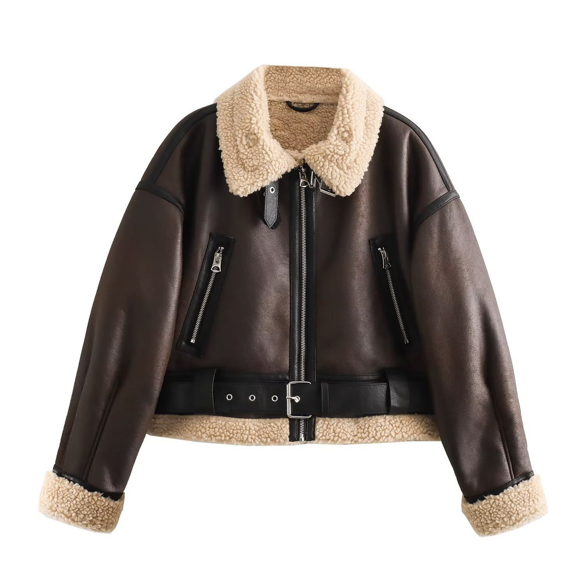 Chaqueta corta de tejido técnico con cremallera para mujer