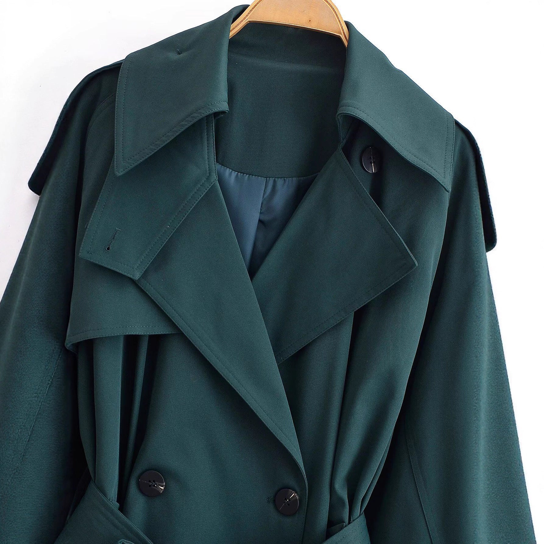 Image of Gabardina tejida de un solo botón verde para mujer