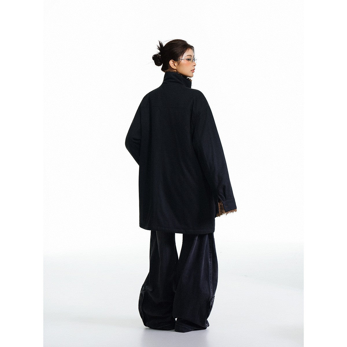 Image of Unisex long stand collar polyester trench coat