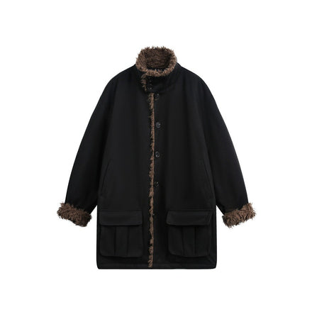 Unisex long stand collar polyester trench coat