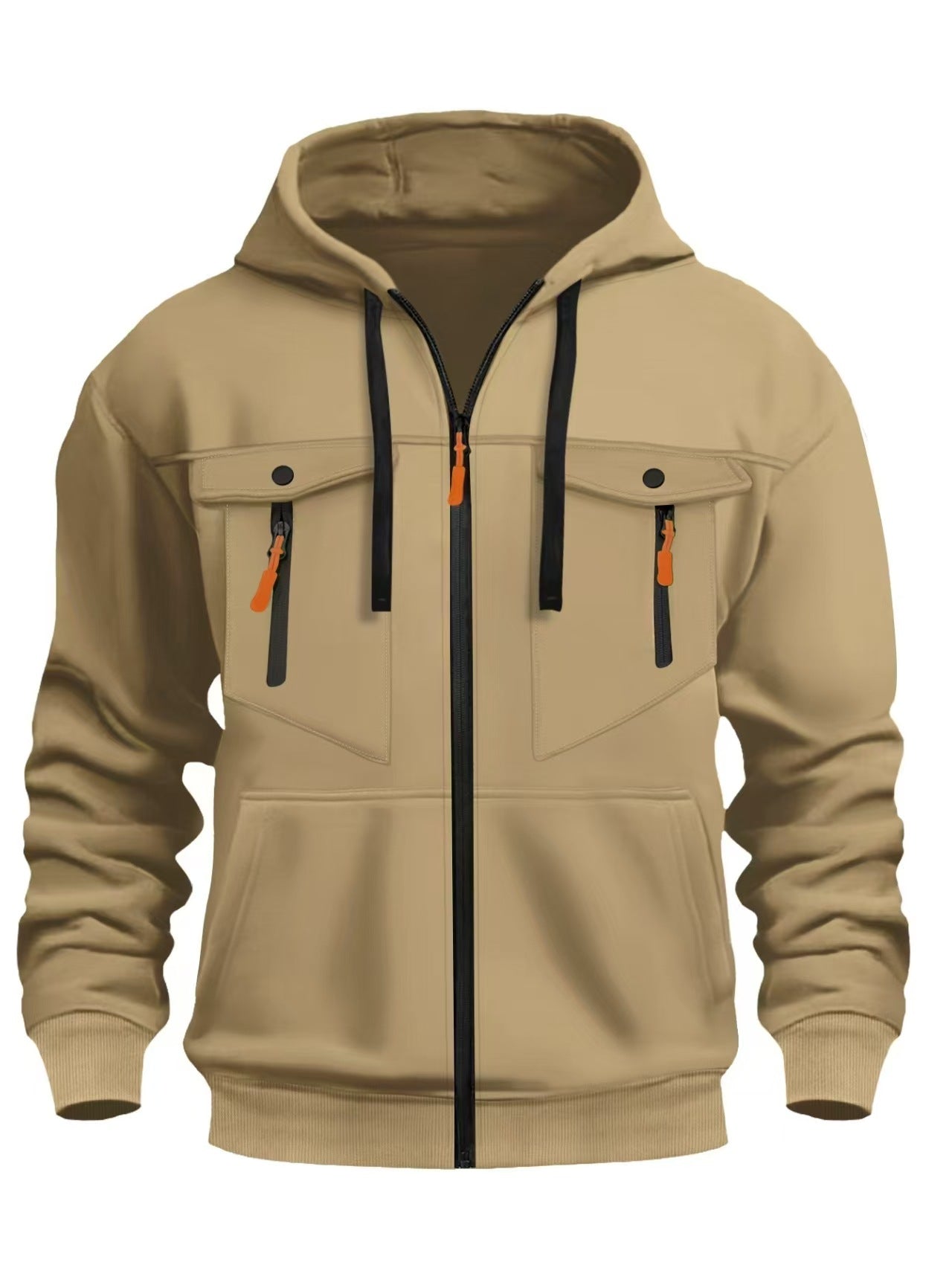 Image of Men's multi-pocket sporty zip-up hoodie