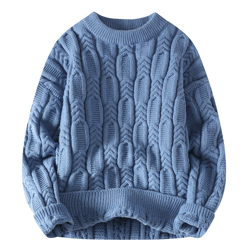Men's long sleeve cable knit crewneck sweater
