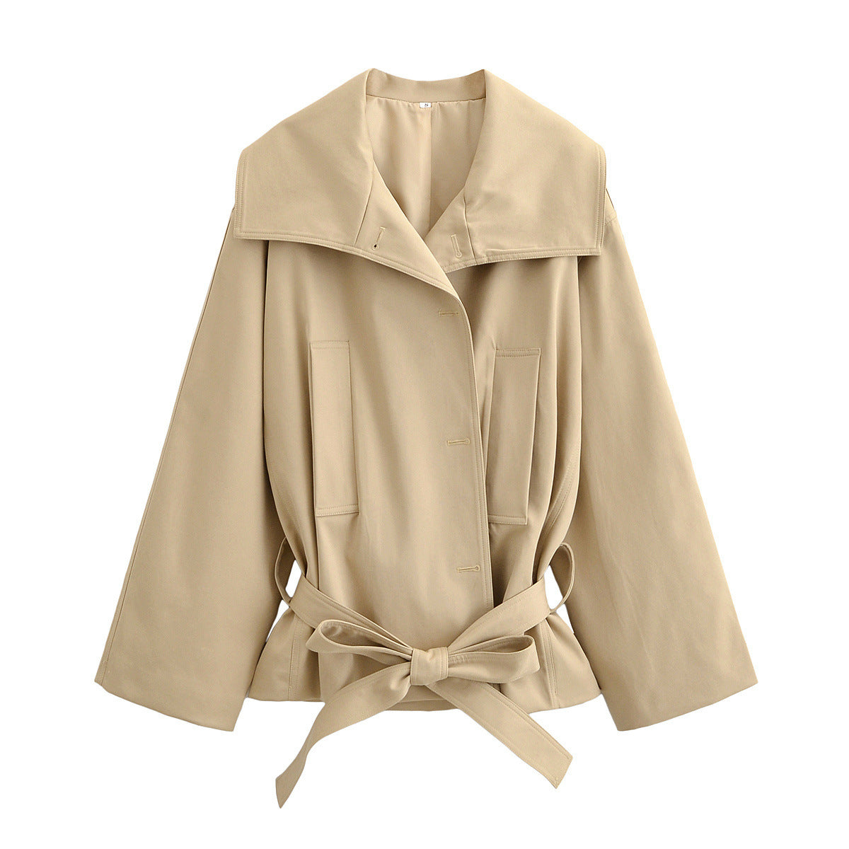 Women's khaki button-front belted trench coat