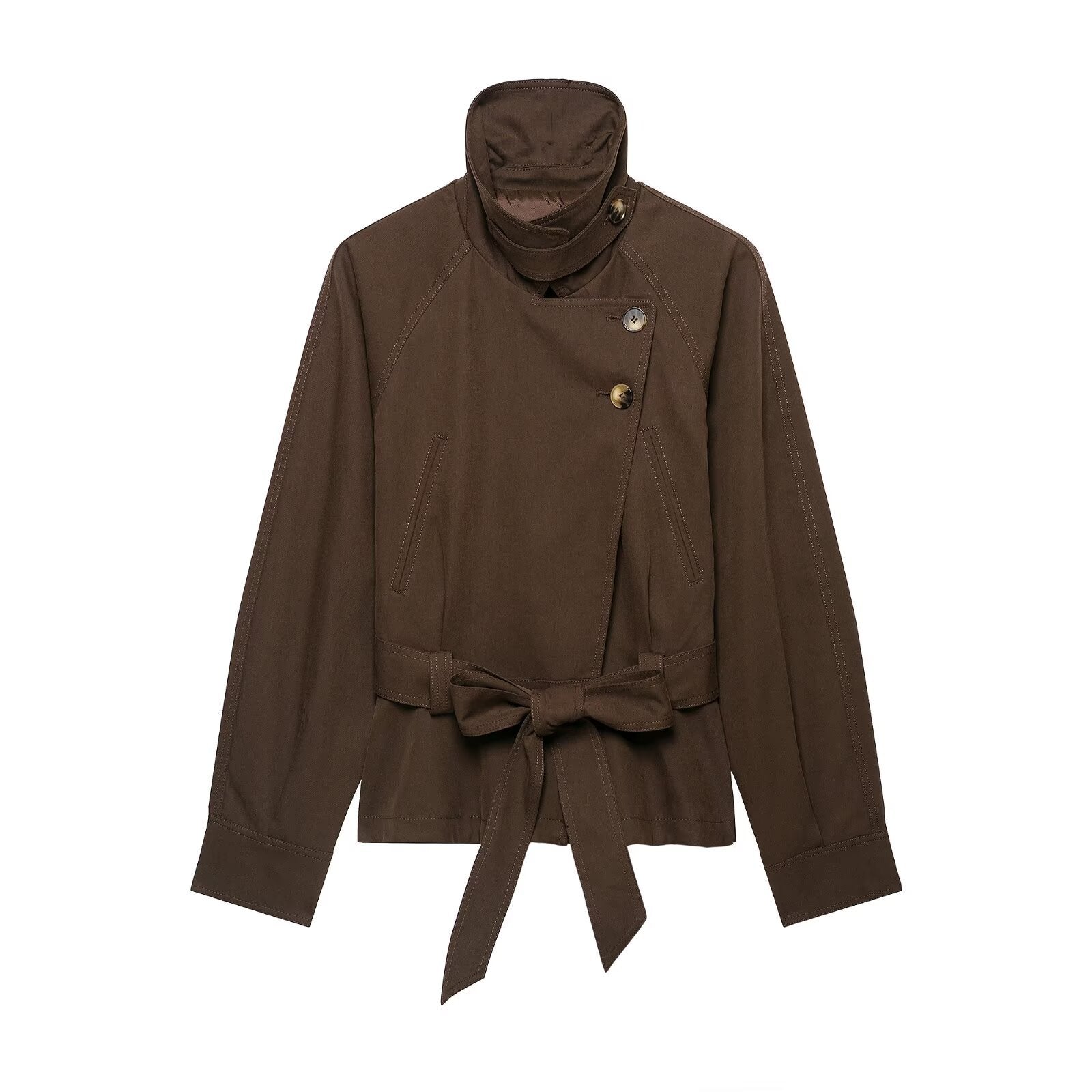 Image of Zeratta Women's dark brown stand collar trench coat