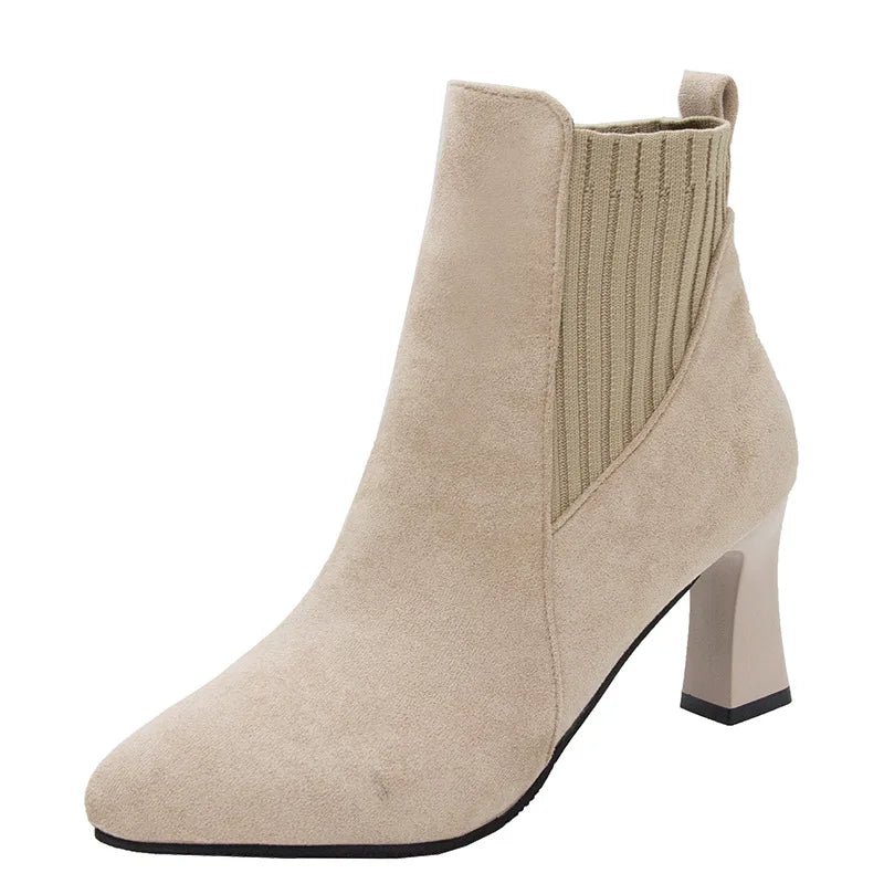 Women's knitted pointed toe high heel ankle boots