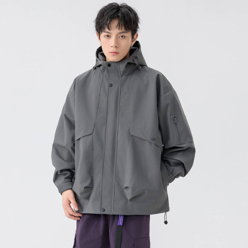 Men's loose fit hooded zip-up jacket