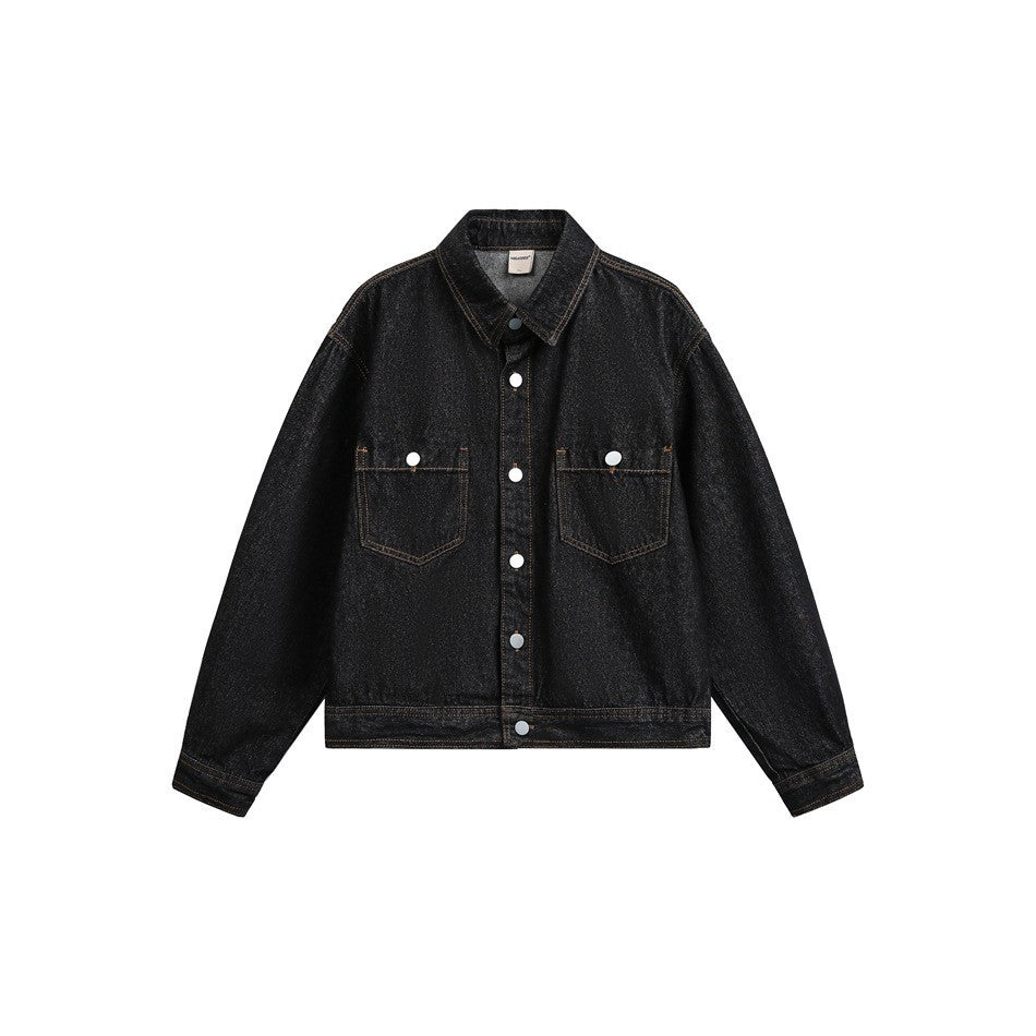 Image of Zeratta Men's heavyweight multi-pocket black denim jacket