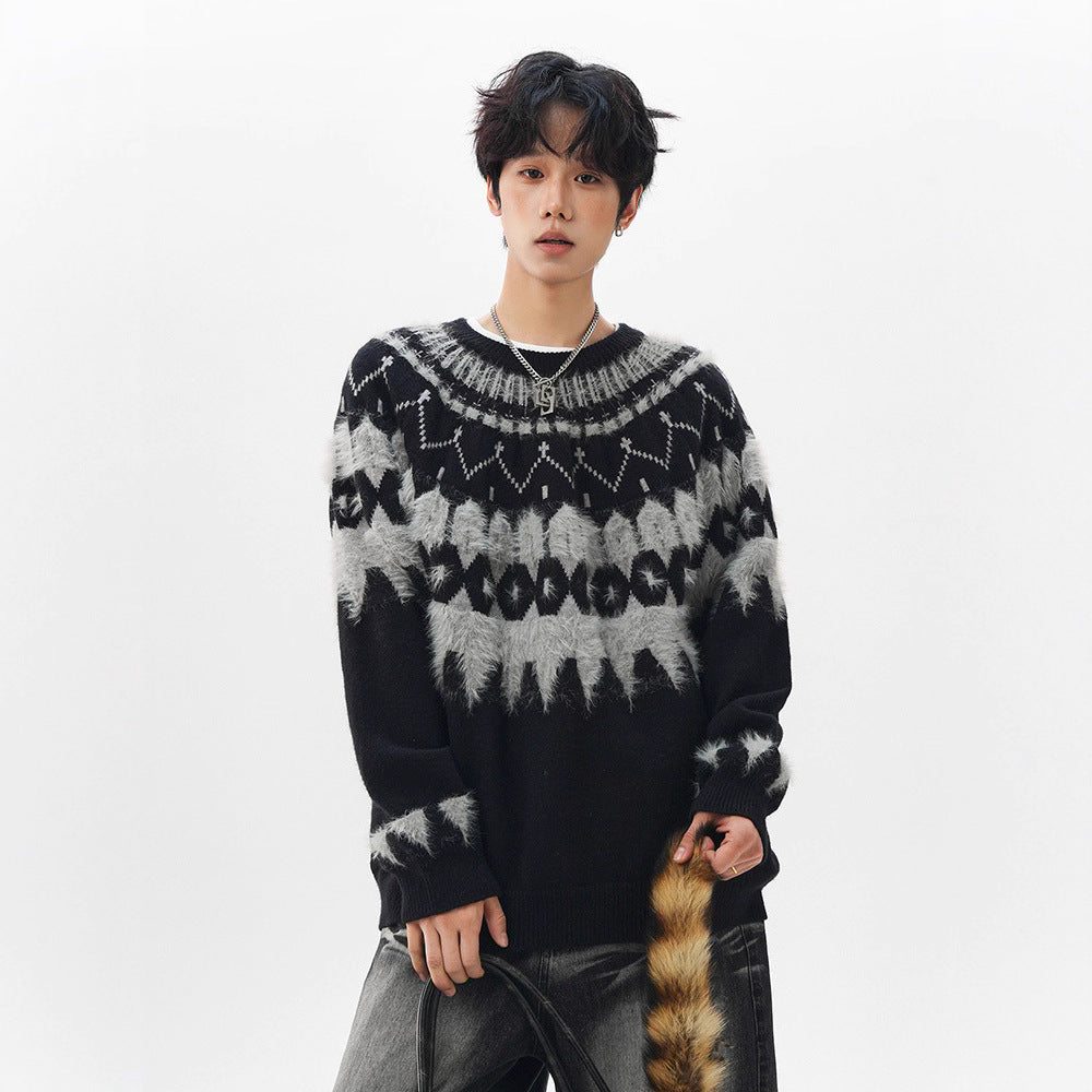 Suéter de cuello redondo con tejido jacquard de Navidad para hombre