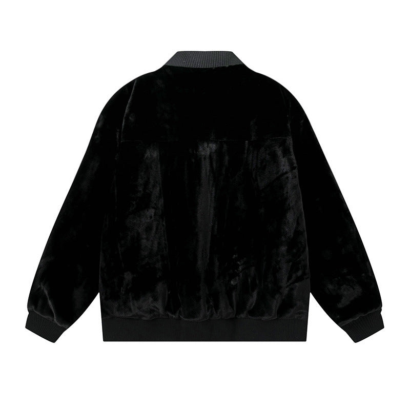 Image of Chaqueta estilo motero con cremallera y ribete de pelo en contraste para hombre