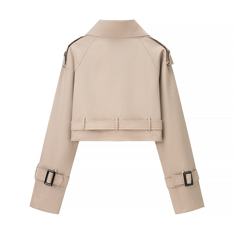 Women's khaki cropped two-button trench coat