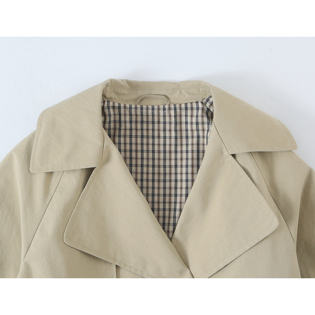 Image of Women's khaki tie-waist double-breasted trench coat