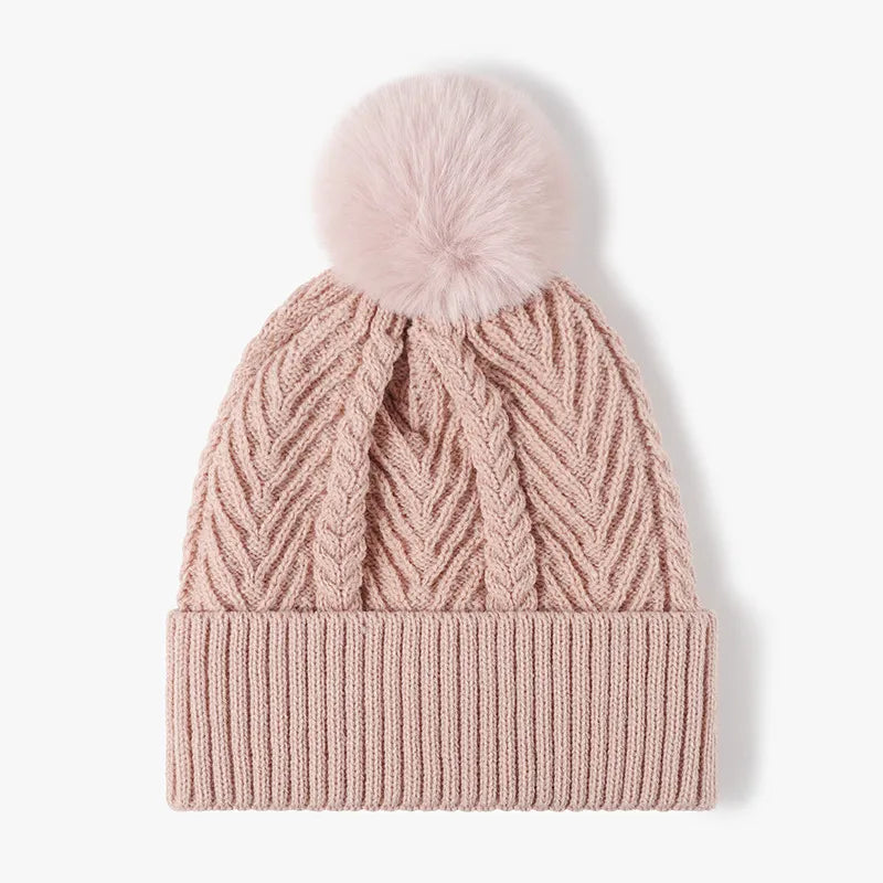 Image of Acrylic cable knit pom-pom beanie
