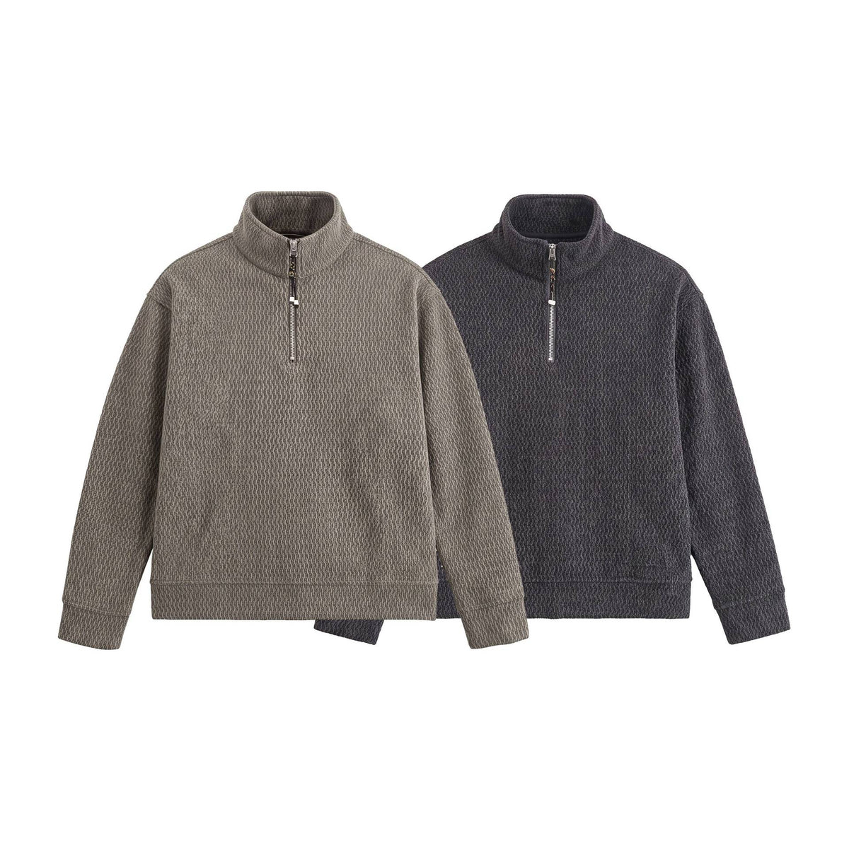 Drop shoulder half-zip stand collar hoodie