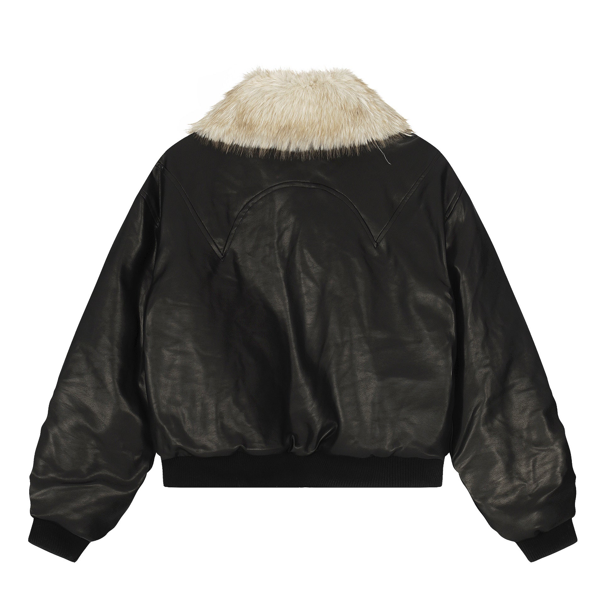 Image of Women's faux fur collar polyester zip-up jacket