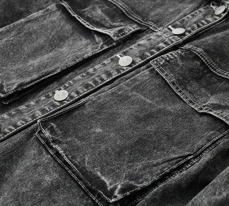 Image of Women's gray washed denim-look long trench coat