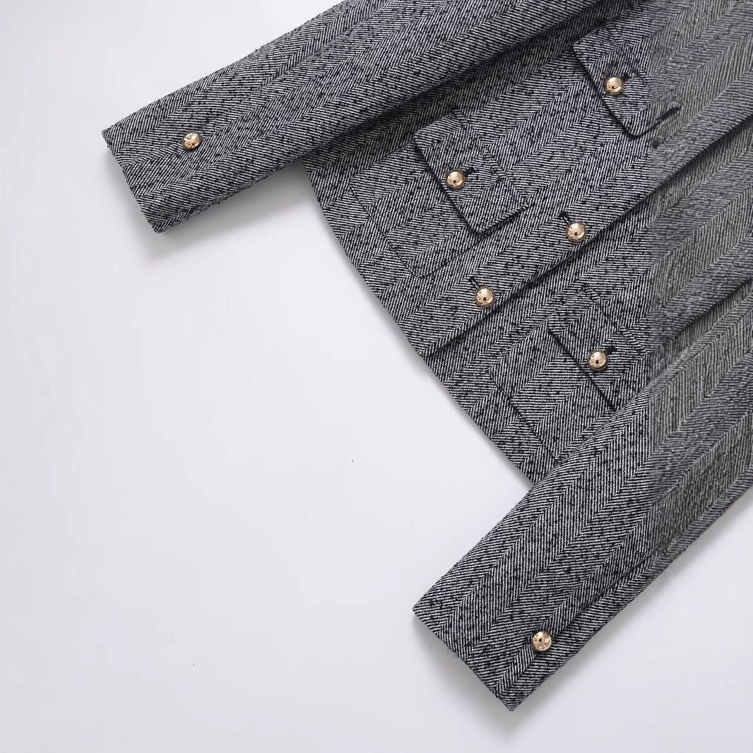 Image of Women's textured woven single-breasted jacket