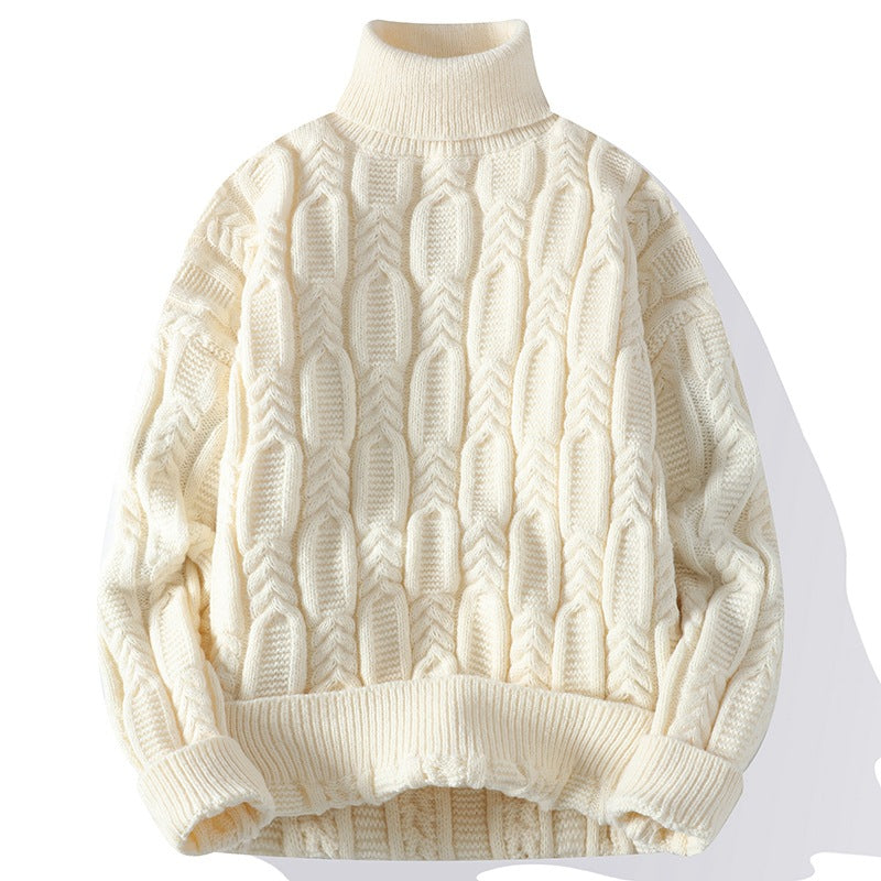 Suéter unisex de cuello alto y punto trenzado con ajuste relajado