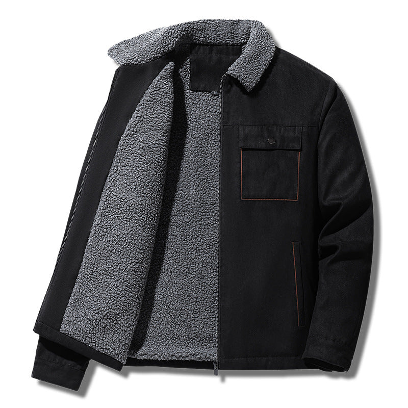 Image of Chaqueta con cremallera de poliéster efecto ante para hombre