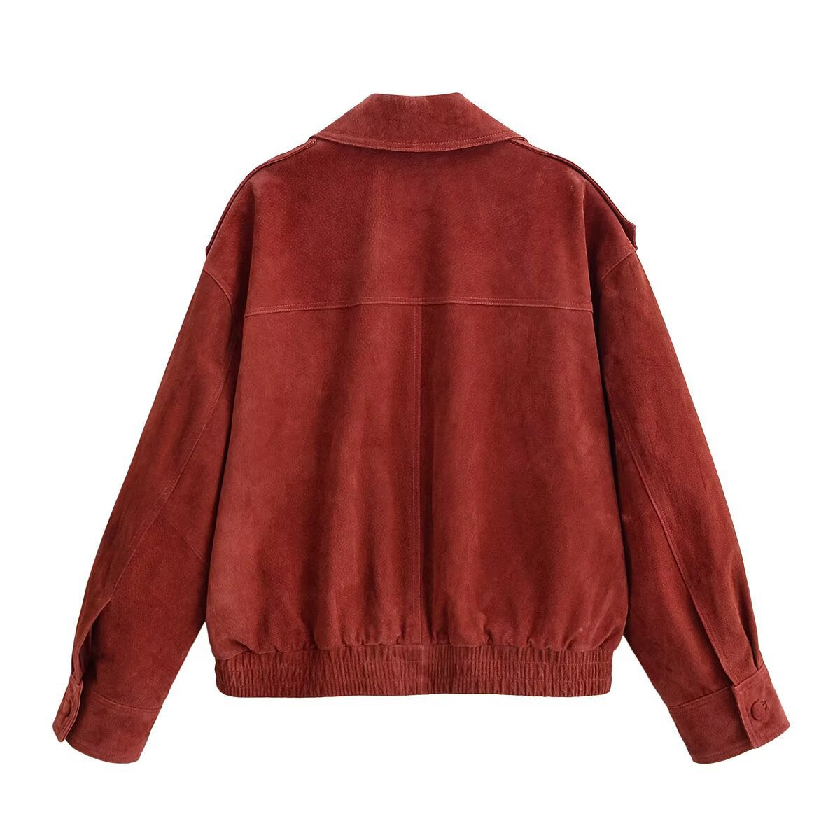 Image of Brick red double-breasted faux leather jacket