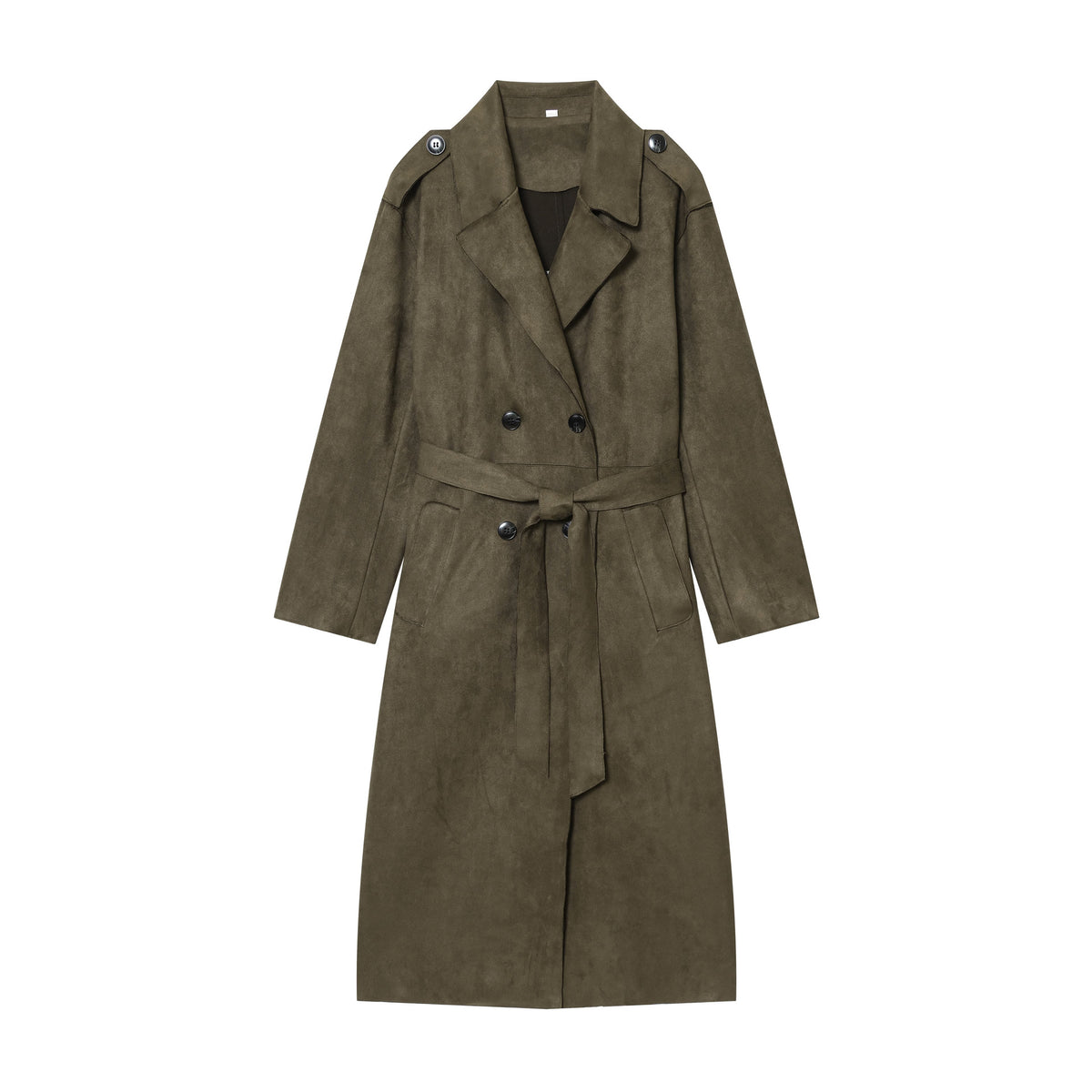 Women's olive green suede-effect zip-up trench coat