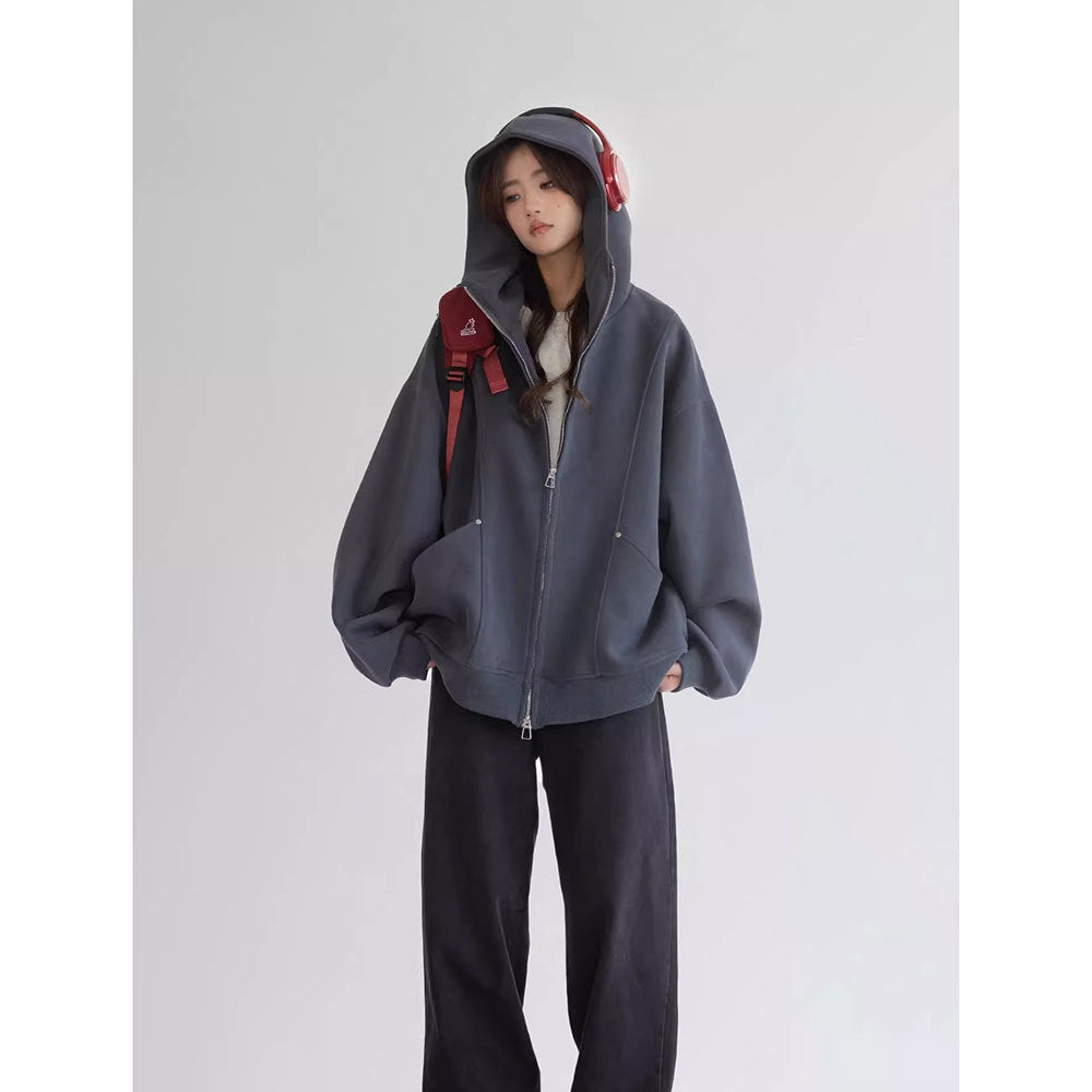 Image of Women's relaxed fit polyester zip-up hoodie