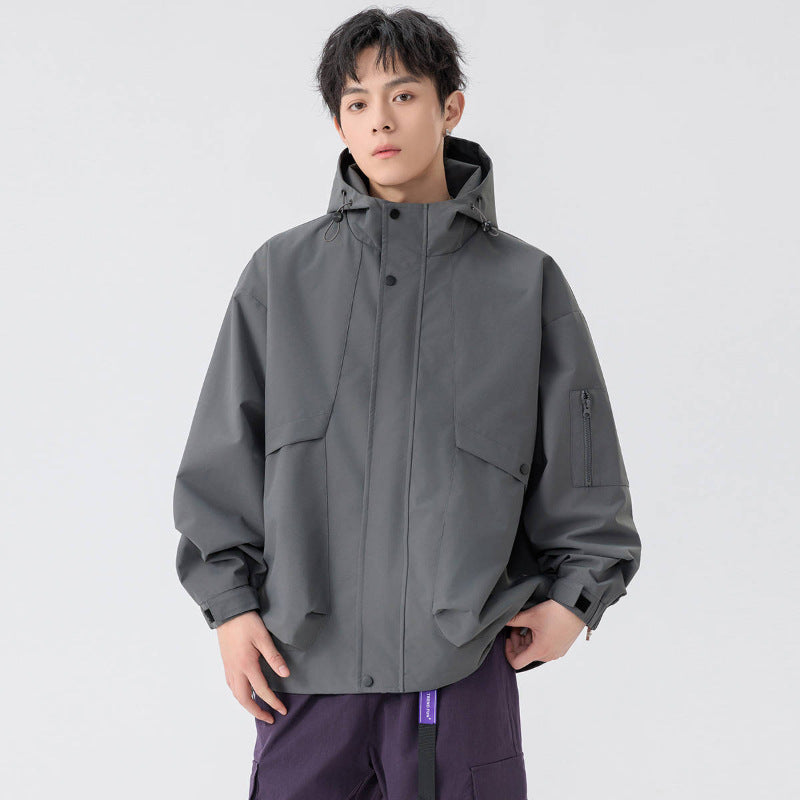 Image of Chaqueta con capucha y cremallera de corte holgado para hombre