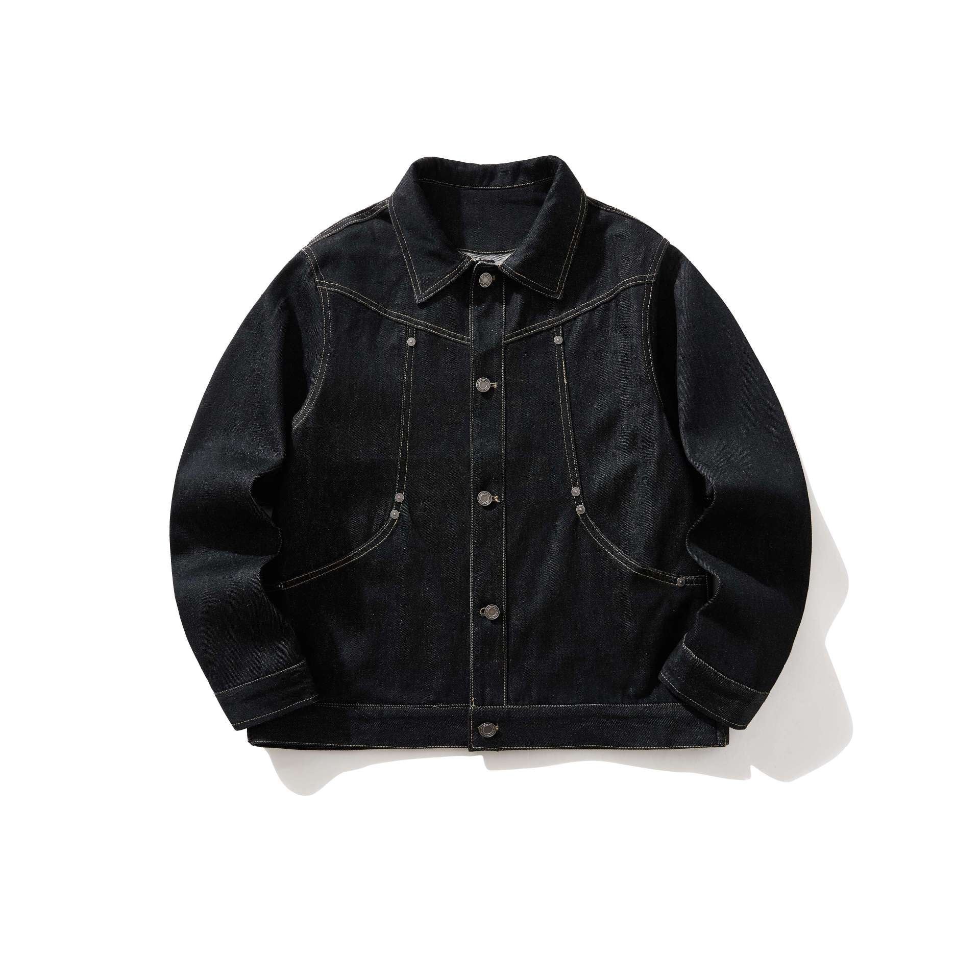 Image of Men's black rivet detail denim jacket