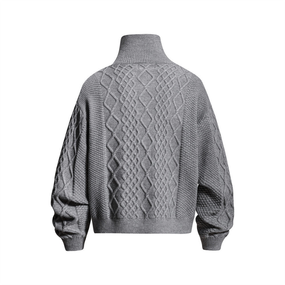 High neck button-front knit cardigan