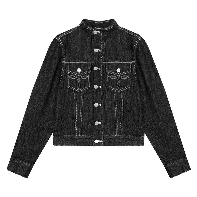 Chaqueta de mujer de denim en contraste con botonadura sencilla