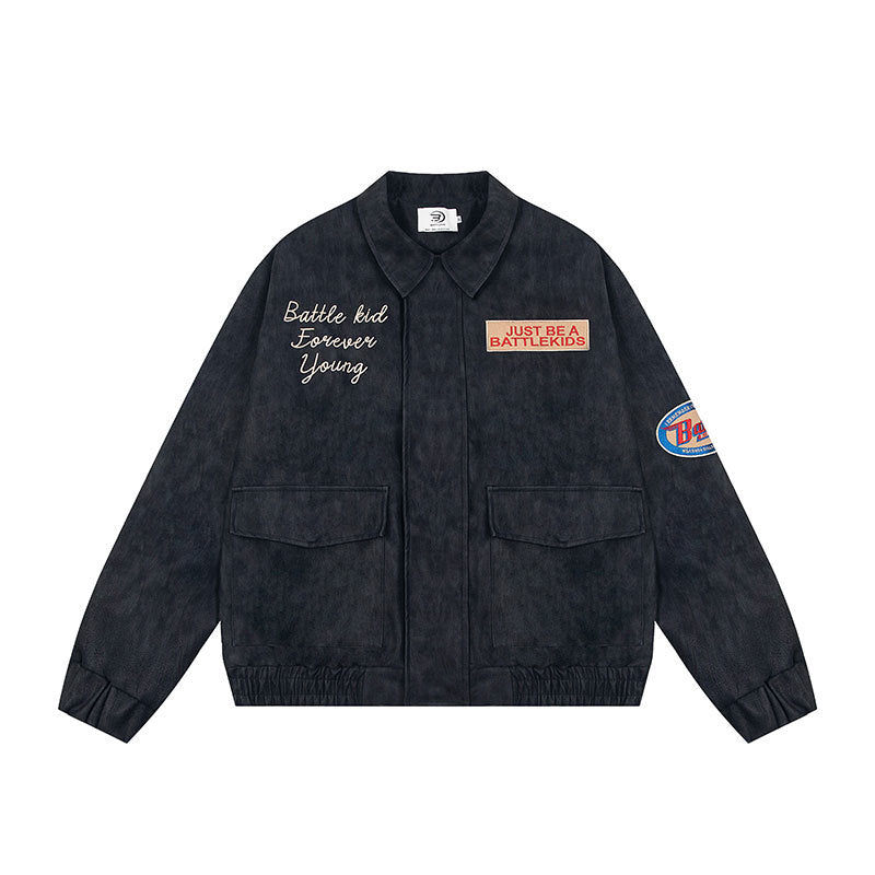 Image of Pilot-style leather-look zip-up jacket