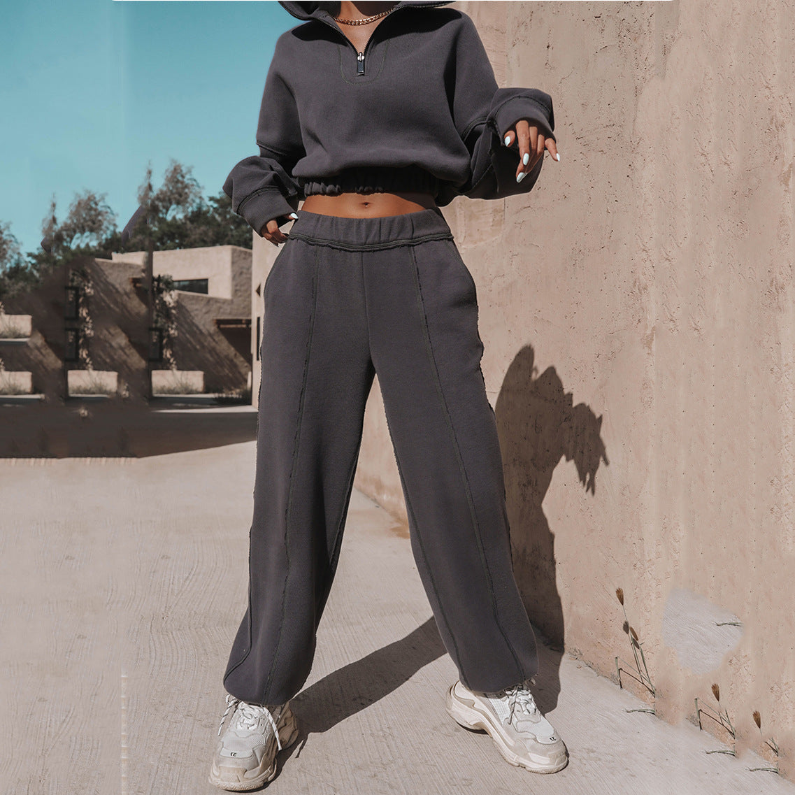 Image of Women's casual sporty two-piece hoodie set