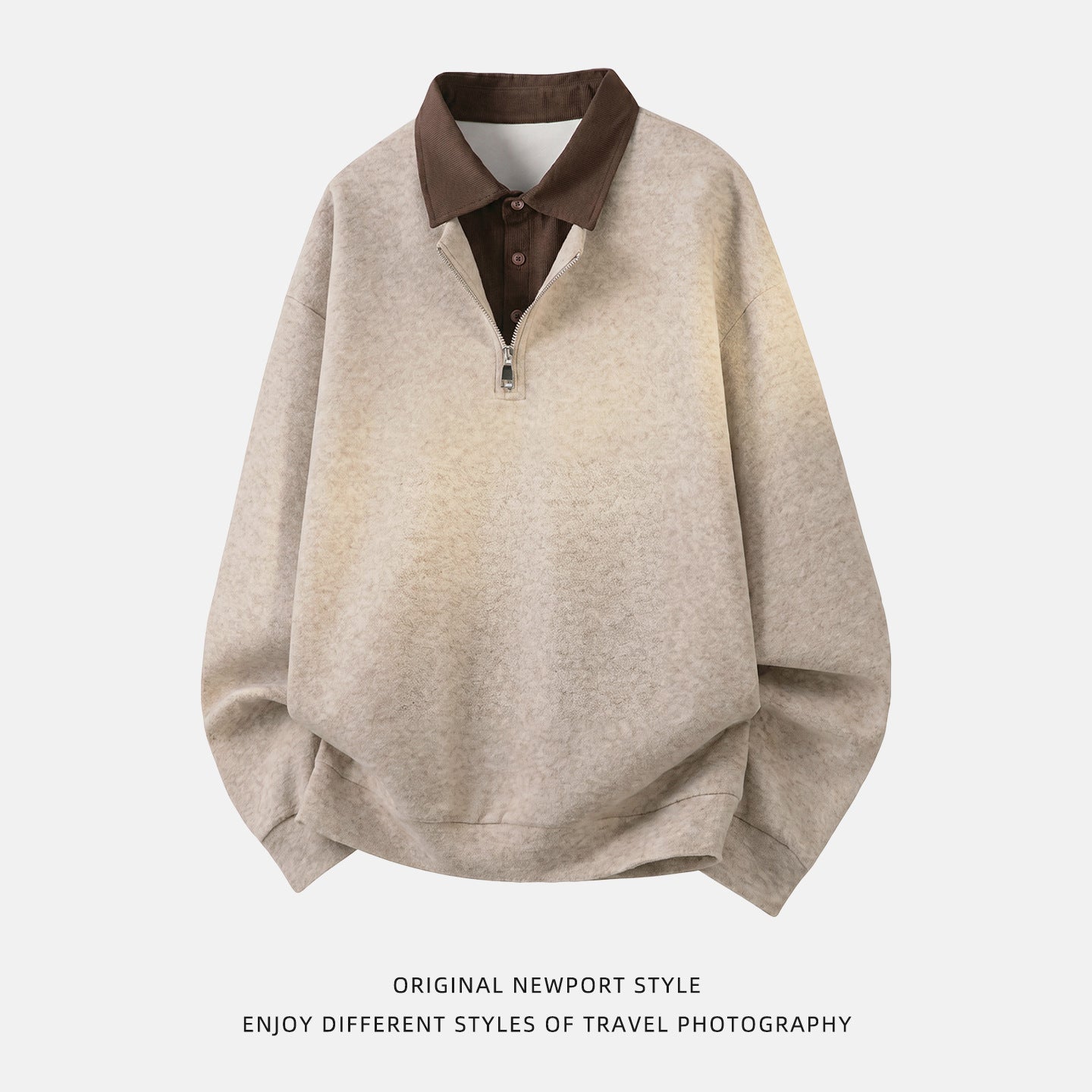 Image of Men's faux two-piece heavy textured zip-up hoodie