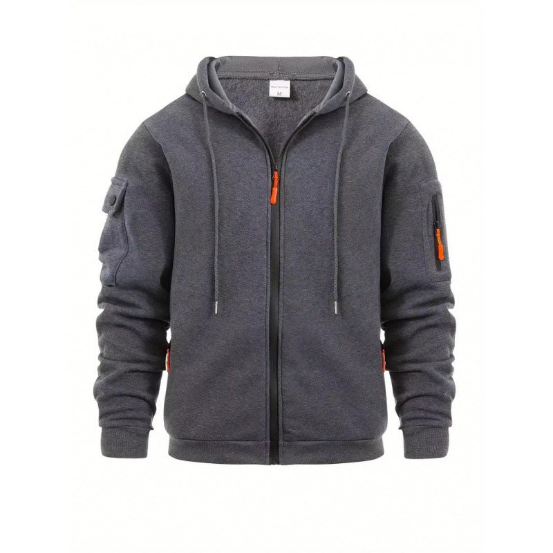 Image of Men's loose fit polyester hooded zip-up sweatshirt