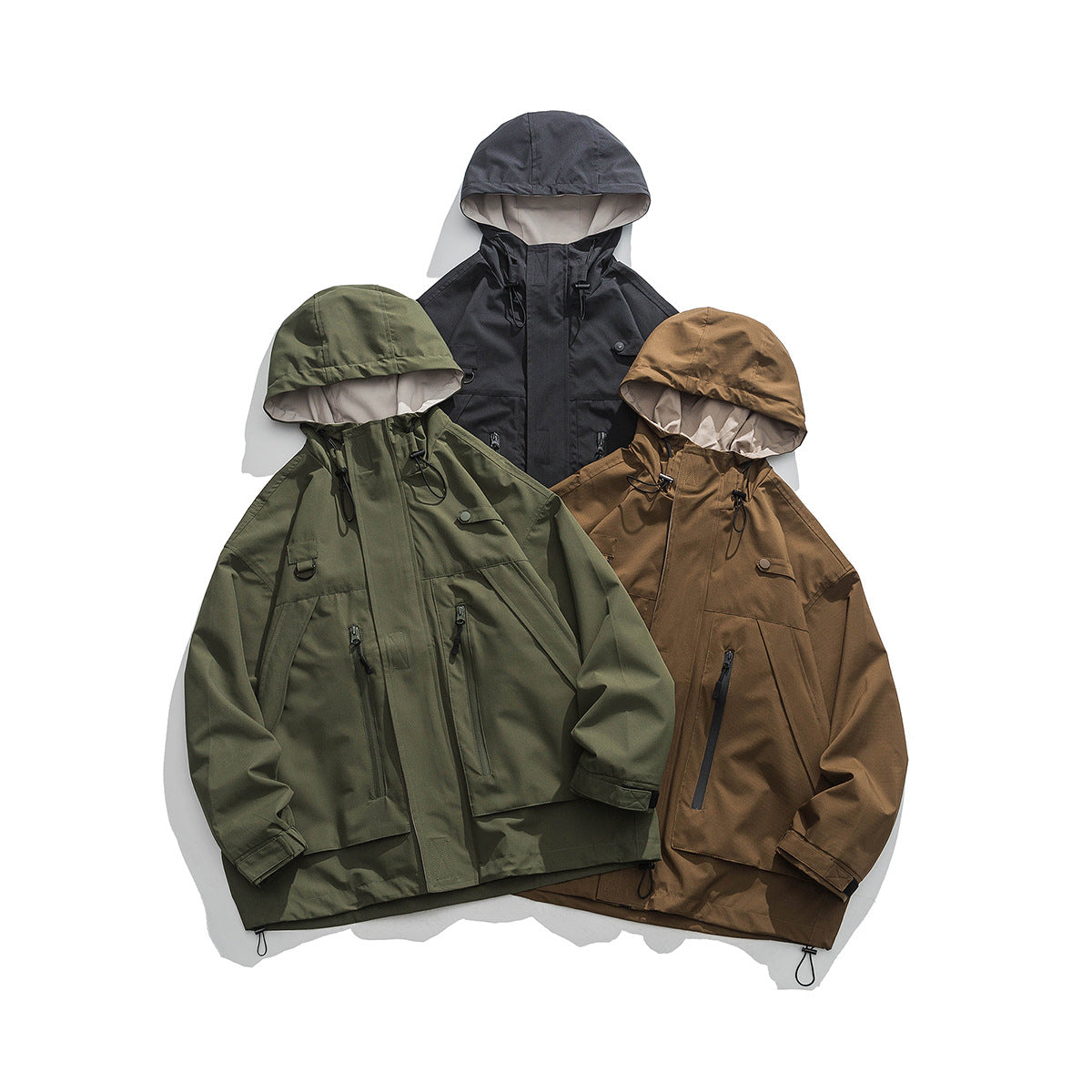 Image of Chaqueta de poliéster con cremallera, capucha y para exteriores