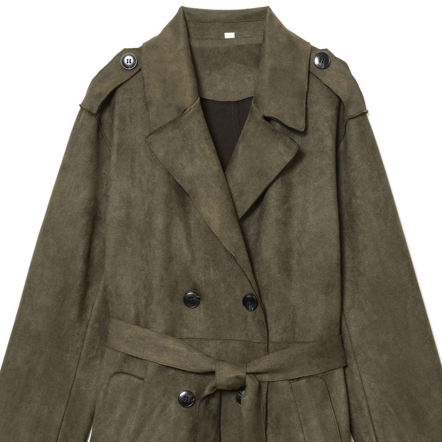 Image of Women's olive green suede-effect zip-up trench coat
