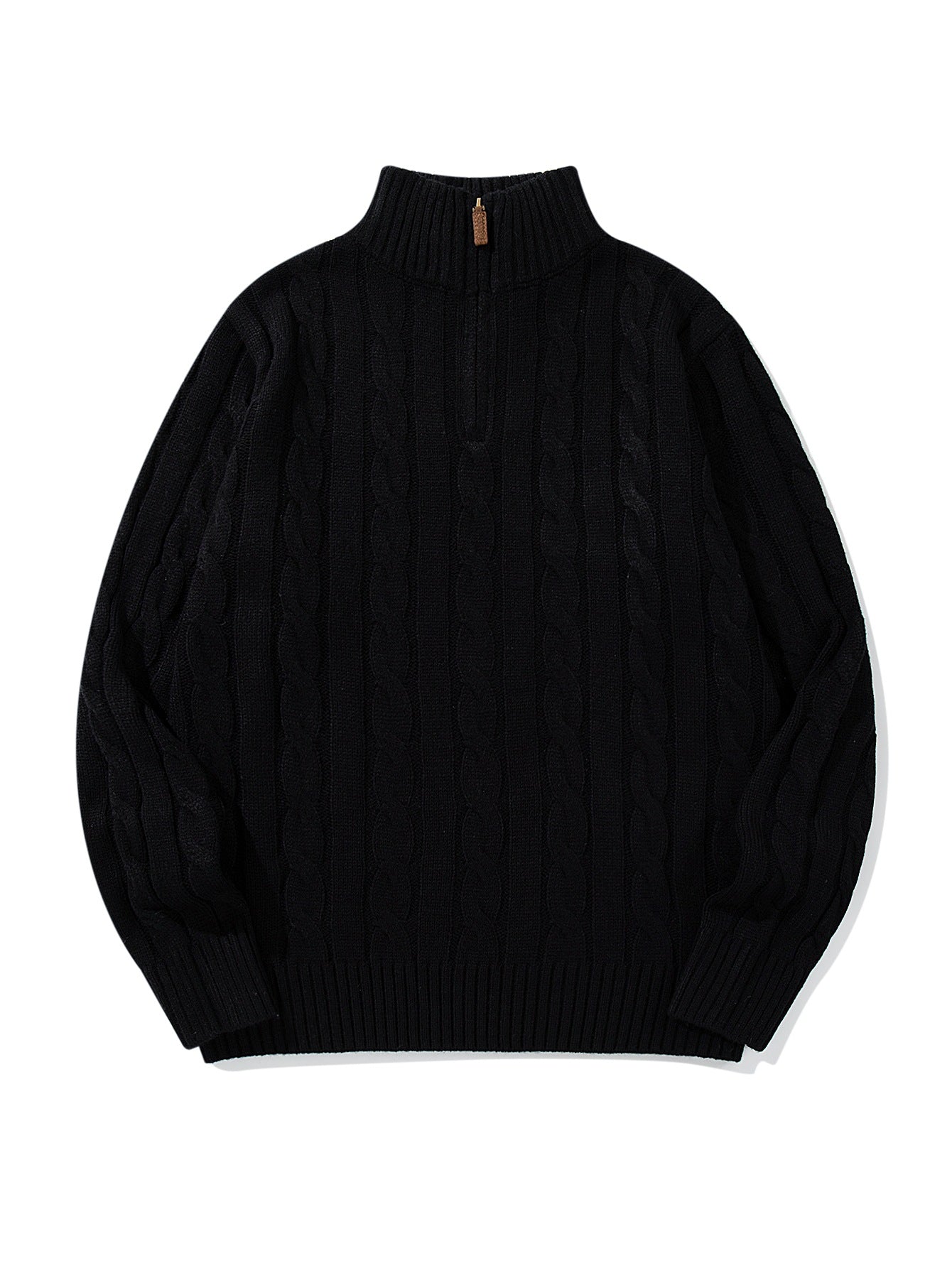 Image of Cable knit half-zip high neck pullover sweater