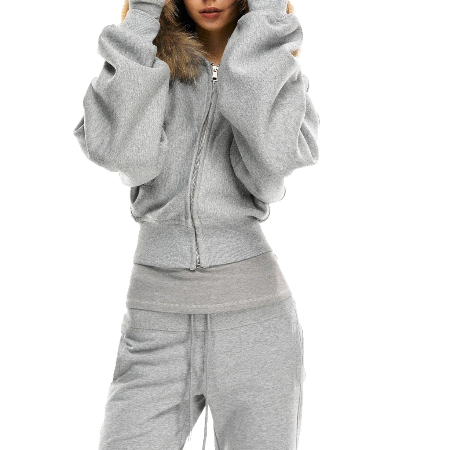 Image of Gray cotton zip-up hoodie