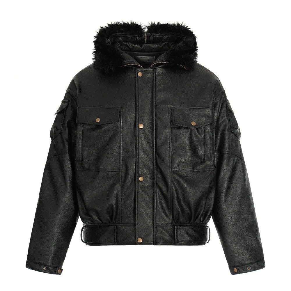 Image of Zeratta Men's black hooded padded zip-up jacket
