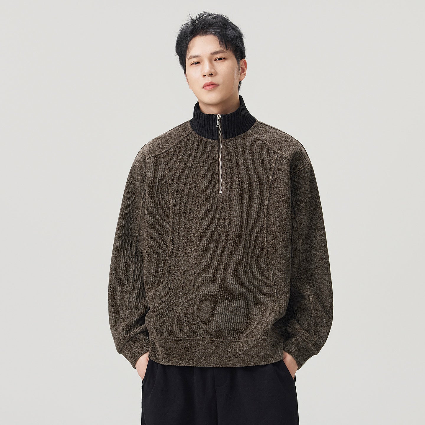 Image of Men's textured jacquard colorblock half-zip sweatshirt