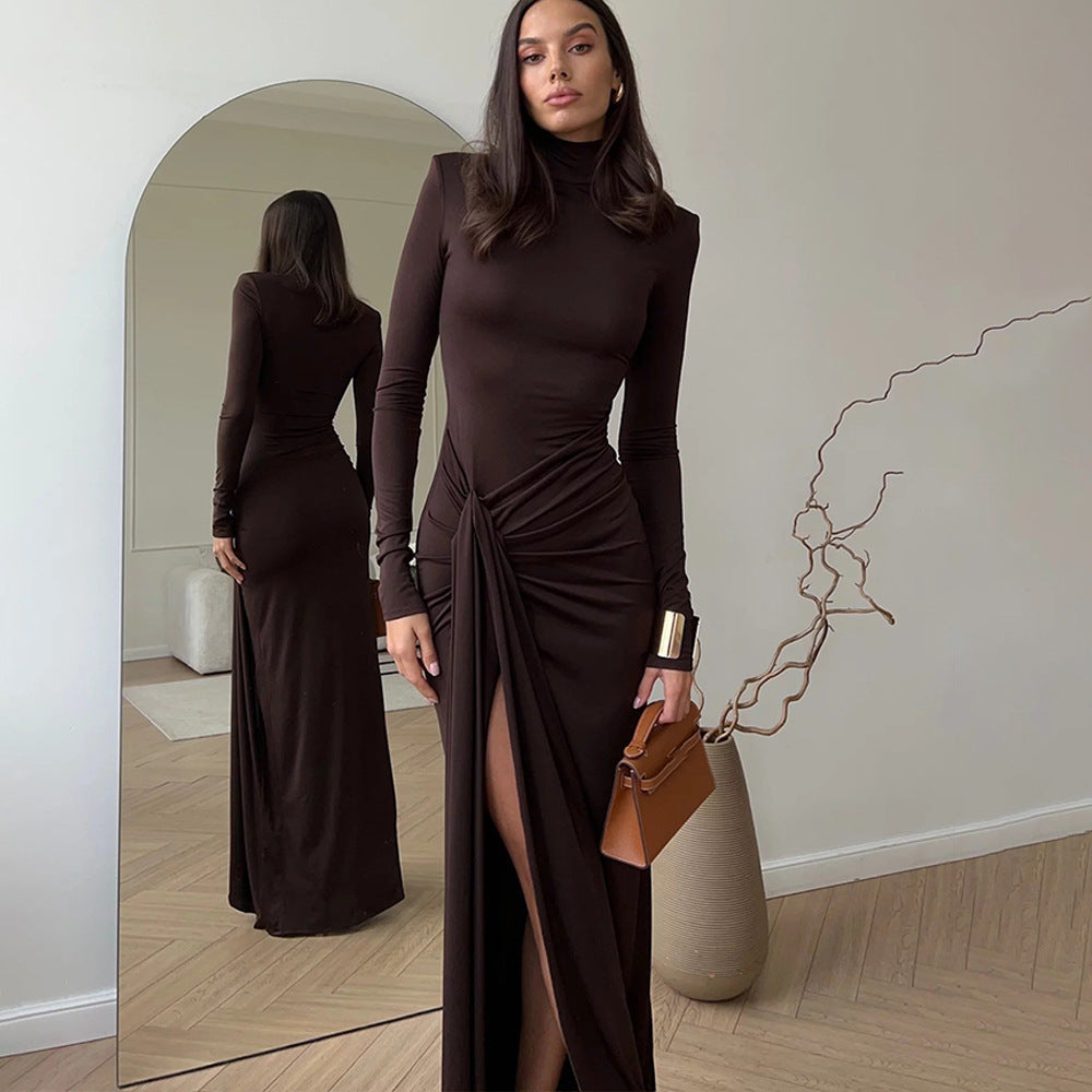 Image of Women's Turtleneck Slit Maxi Dress