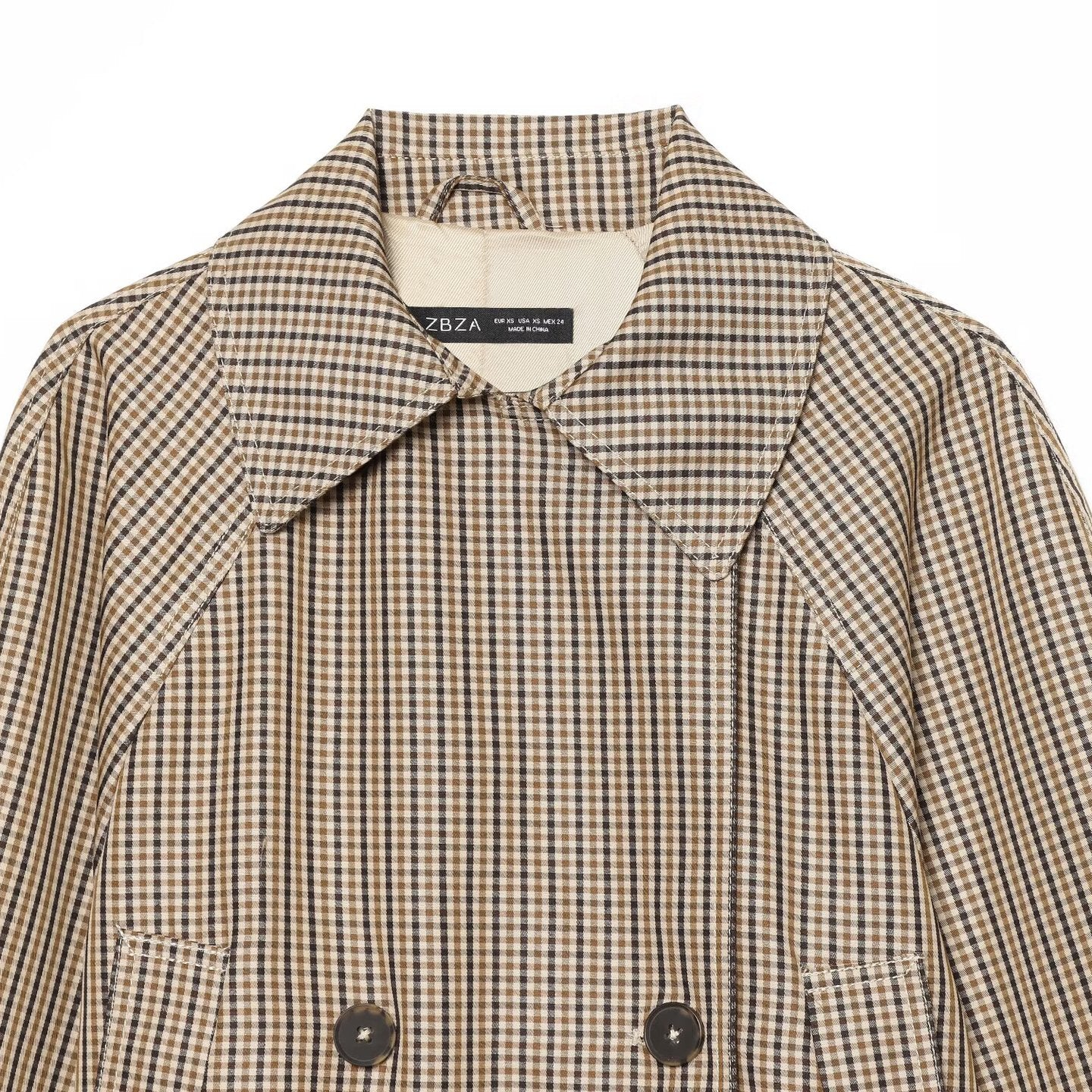 Image of Women's plaid double-breasted cropped windbreaker