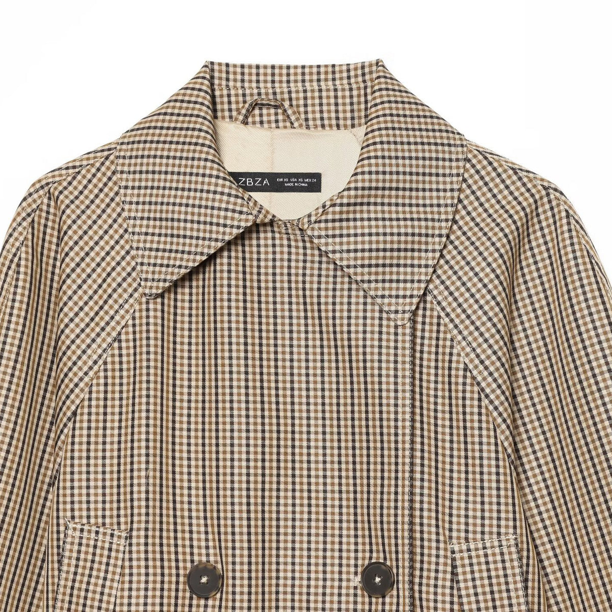 Women's plaid double-breasted cropped windbreaker