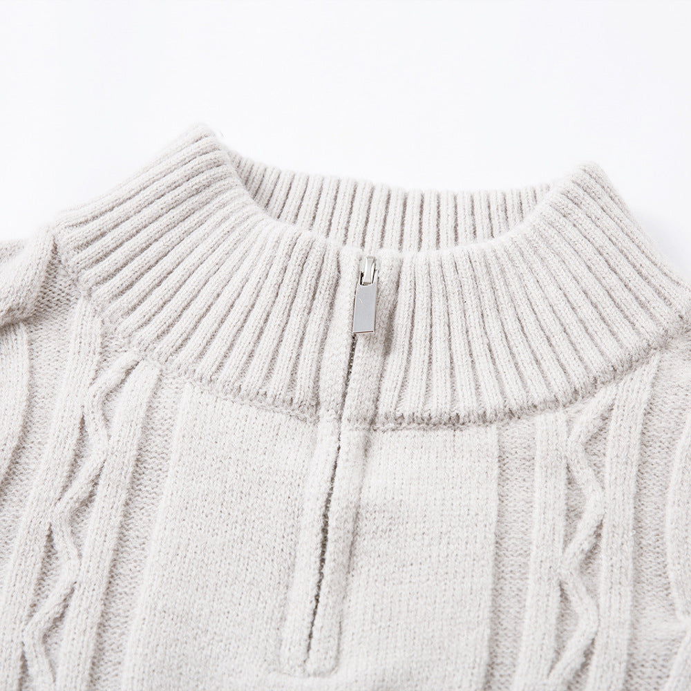 Half-zip stand collar acrylic blend knit sweater