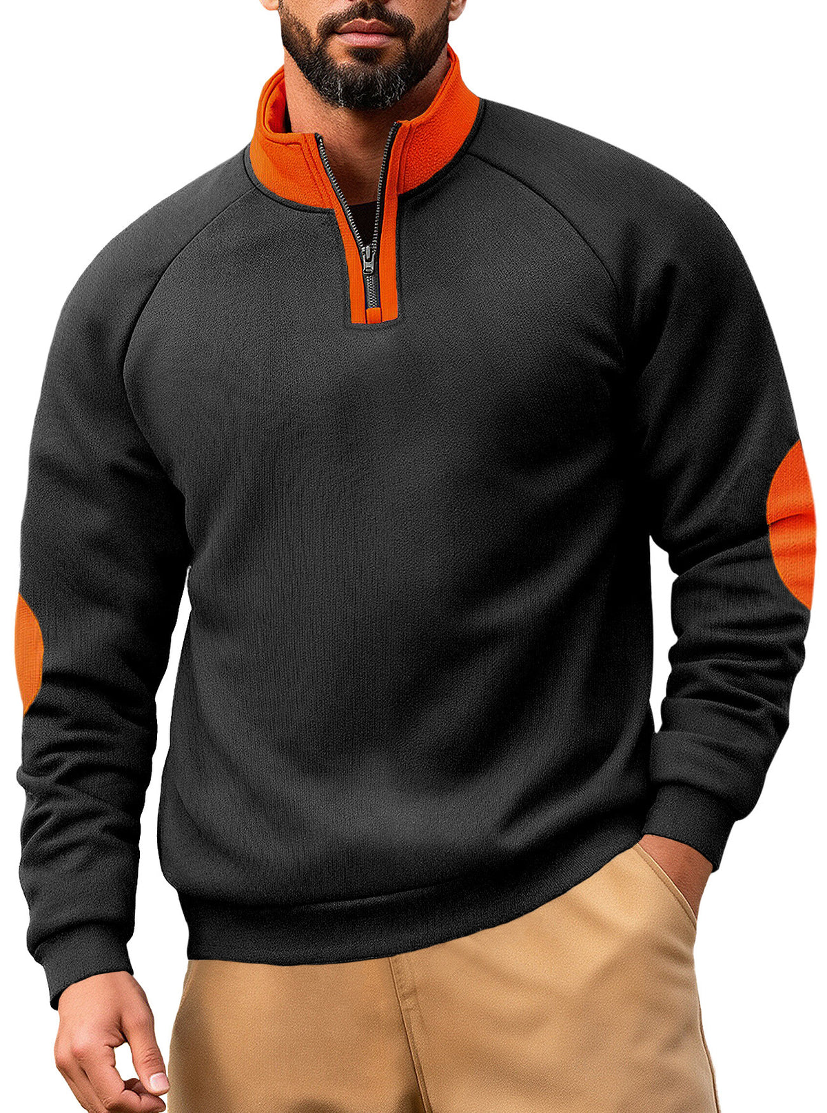 Loose fit stand collar polyester half-zip sweatshirt