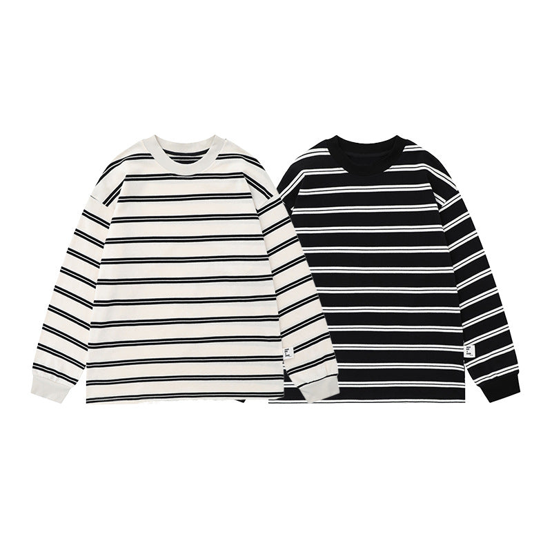 Image of Unisex striped cotton long-sleeve crewneck t-shirt