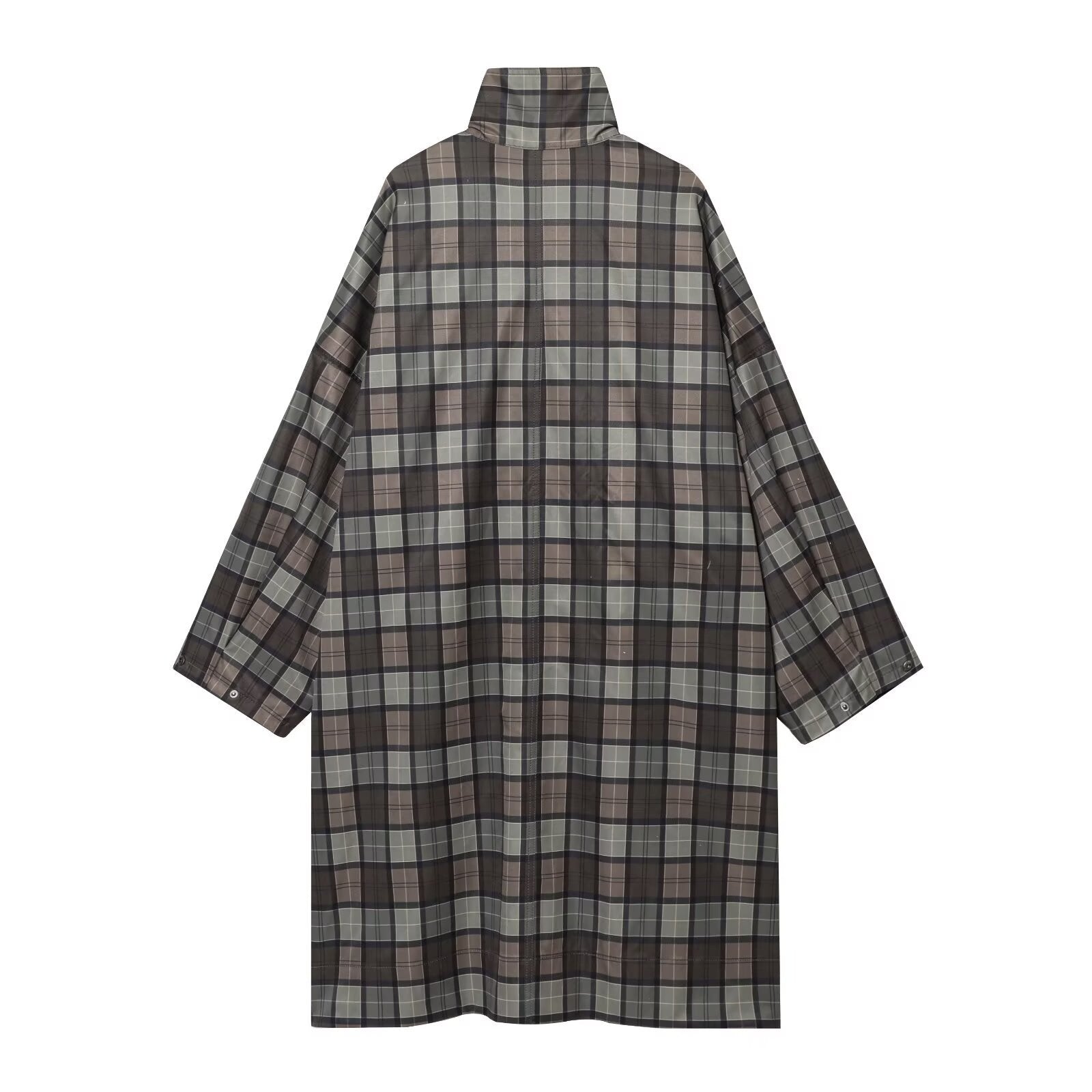 Image of Gabardina de cuadros con cuello mao para mujer
