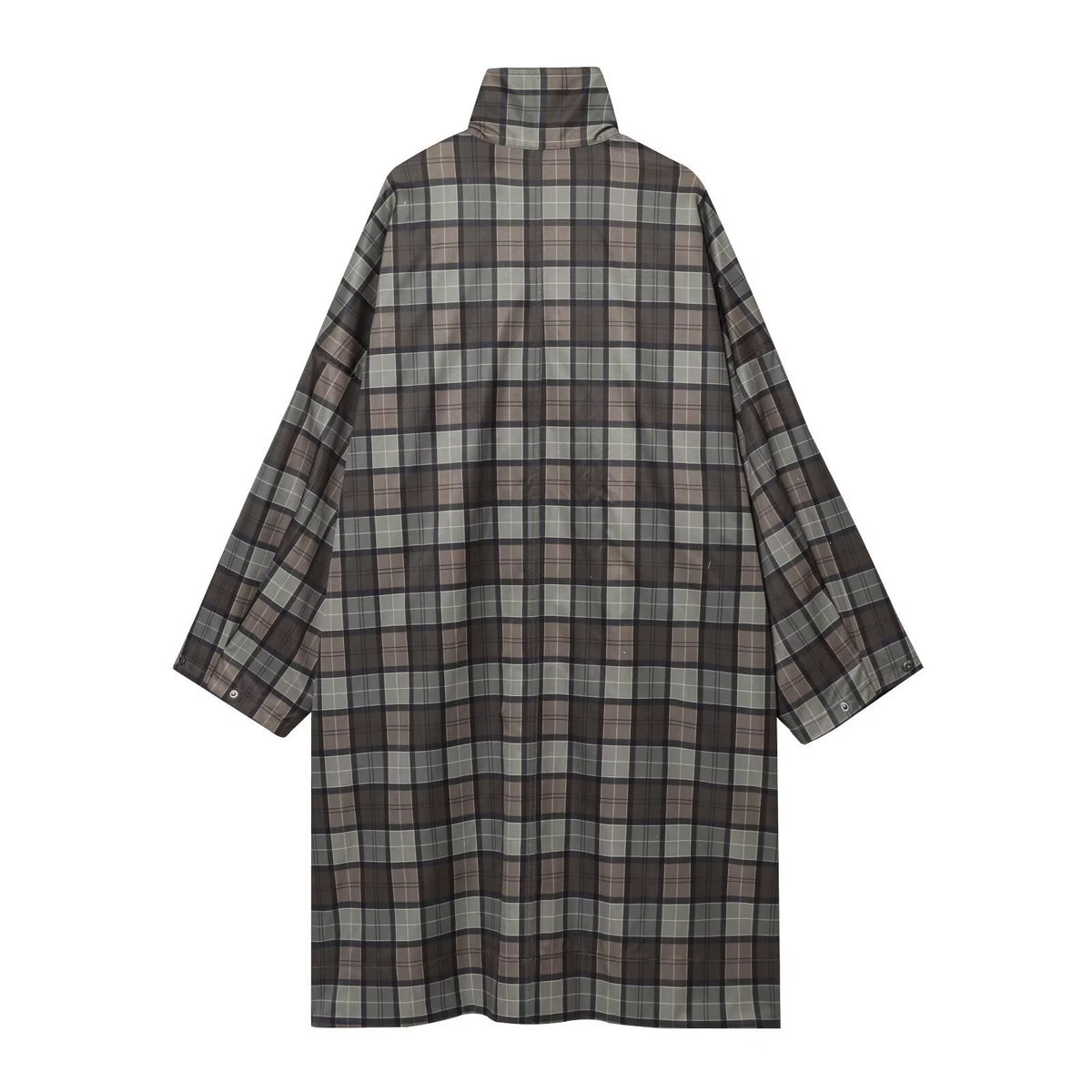 Gabardina de cuadros con cuello mao para mujer