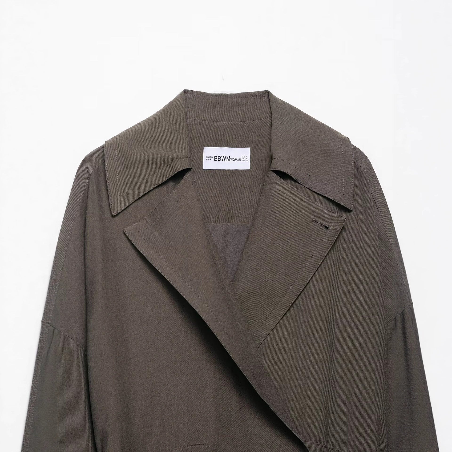 Image of Women's gray belted single-breasted trench coat