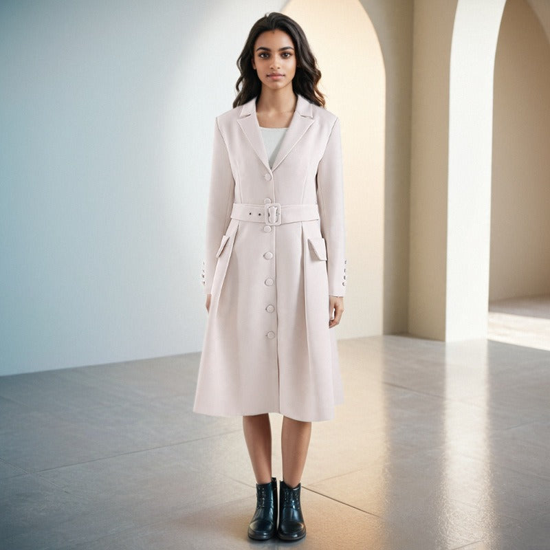 Image of Women's ivory single-breasted belted trench coat