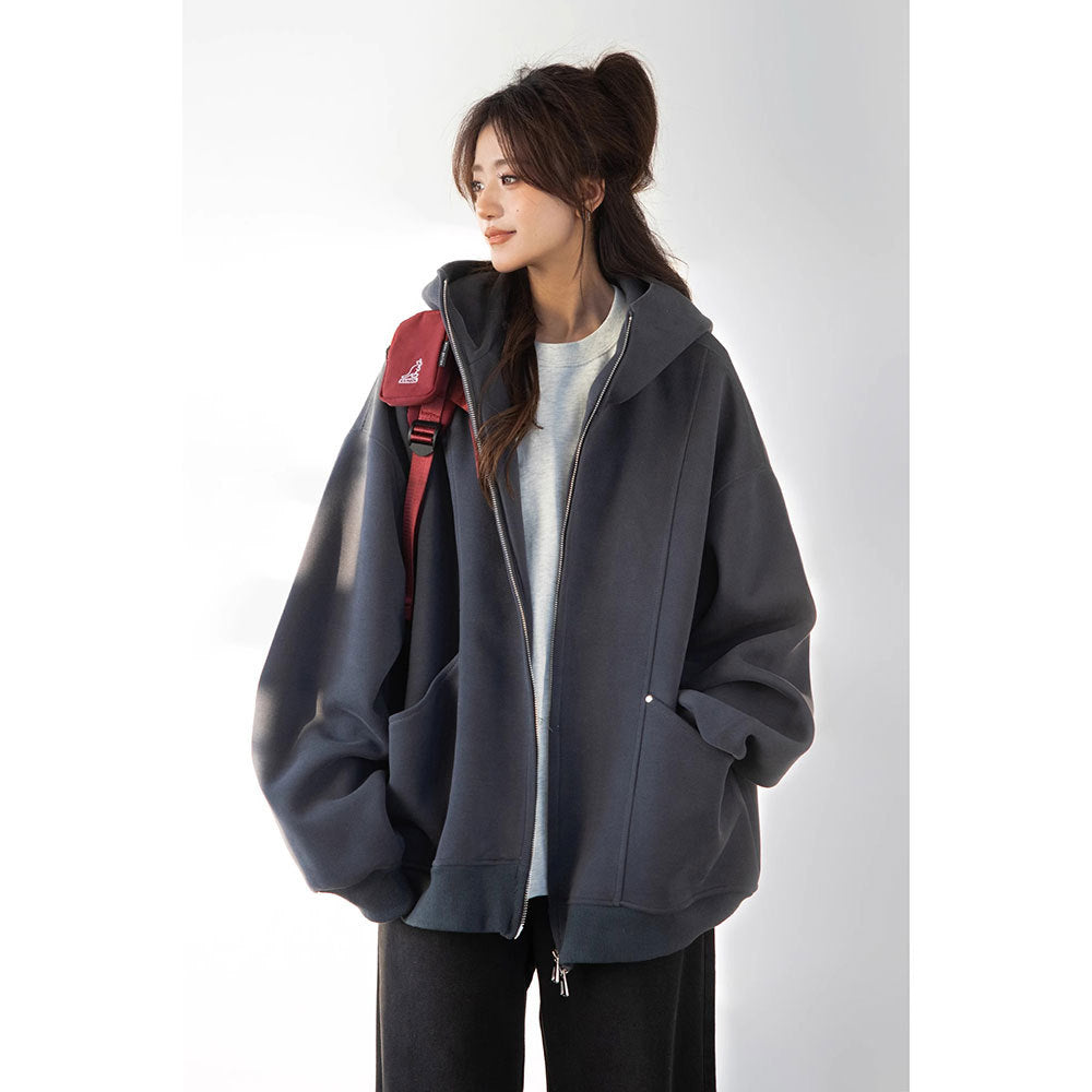 Women's relaxed fit polyester zip-up hoodie